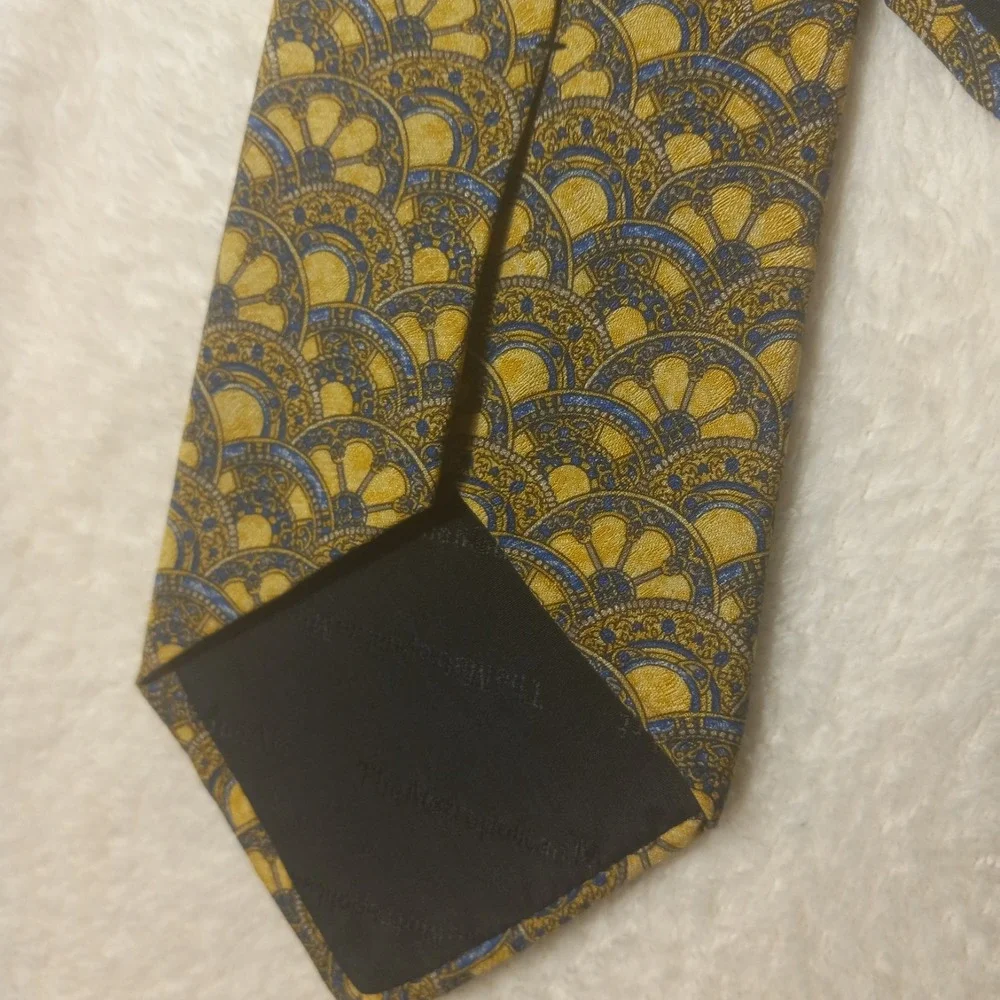 METROPOLITAN MUSEUM OF ART 100% Silk Tie Men Gold Blue Art Deco Geometri Necktie